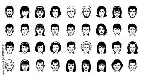 Diverse Group of People Faces Illustration Collection.