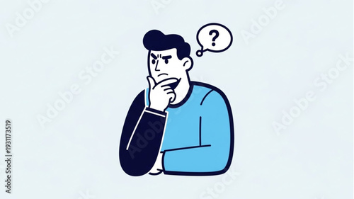 Man thinking with question mark above head illustration.