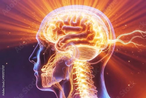 Wallpaper Mural A video showcasing a human brain glowing brightly in a dark background Torontodigital.ca