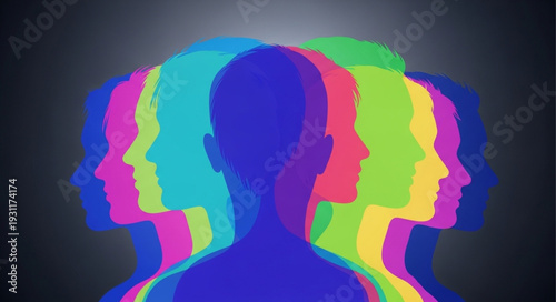 Multiple colorful human silhouettes representing diversity and individuality.