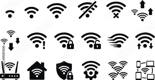 Minimal Black Silhouette WiFi Icon Set