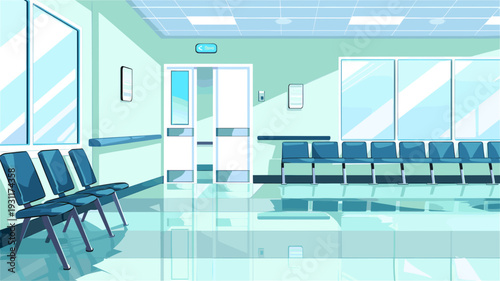 病院の待合室　清潔な医療施設の室内イラスト背景