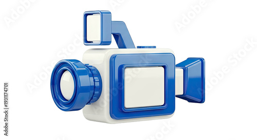 Stylized 3D blue and white video camera icon