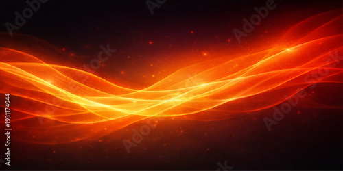 A vibrant abstract fractal background features a glowing explosion of fire and orange light with a hot motion design of burning energy and bright flares in space