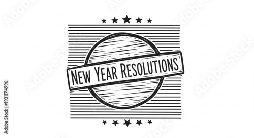 New Year Resolutions motivational stamp with stars and lines