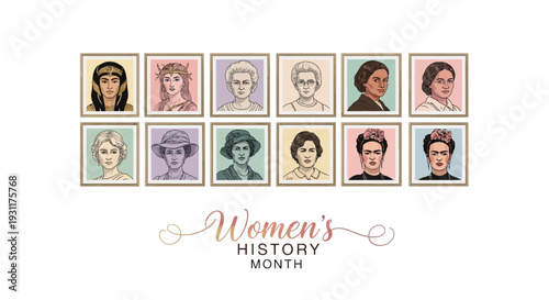Illustration of diverse women leaders for Women's History Month and Women Empowerment Month with vector portraits.