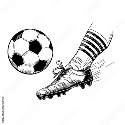 Dynamic soccer player kicking ball with cleats in action