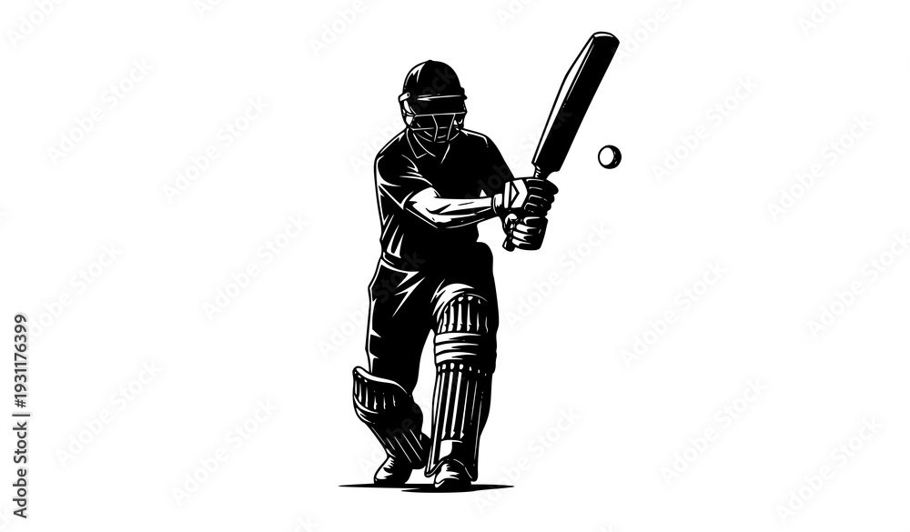 Fototapeta premium Professional Cricket Batsman Front View Silhouette Illustration