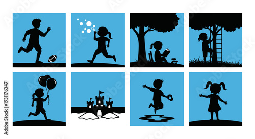 Children playing with toys and nature a delightful silhouette on transparent background