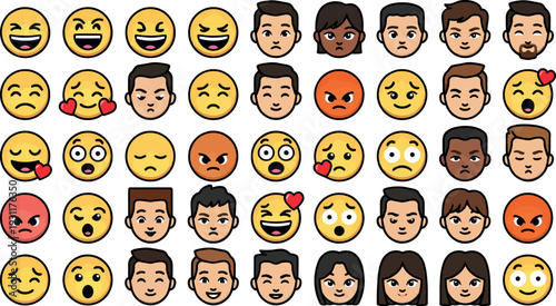 Set of colorful diverse human face avatar graphics