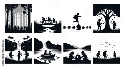 Scenic nature views with people a captivating silhouette on transparent background