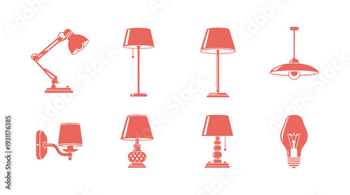 Different types of lamp icons, solid icon set

