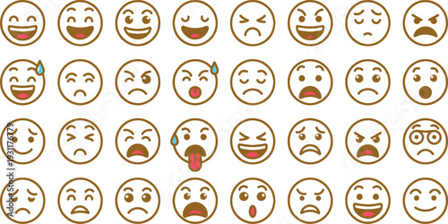 Set of cheerful and sad emoji outline collection
