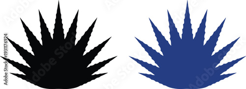 Agave plant silhouette icons in black and blue, stylized desert succulent symbol isolated, representing botanical design, nature element, southwestern décor, and landscaping or eco branding concepts.