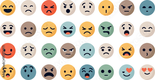 Set of colorful emoji icons with different emotions and expressions