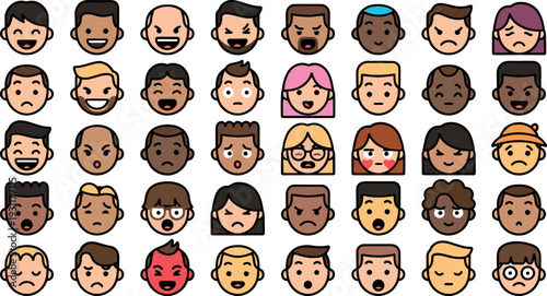 Diverse male and female avatars with various hairstyles