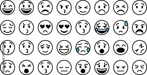 Simple black outline face icons showing human feelings