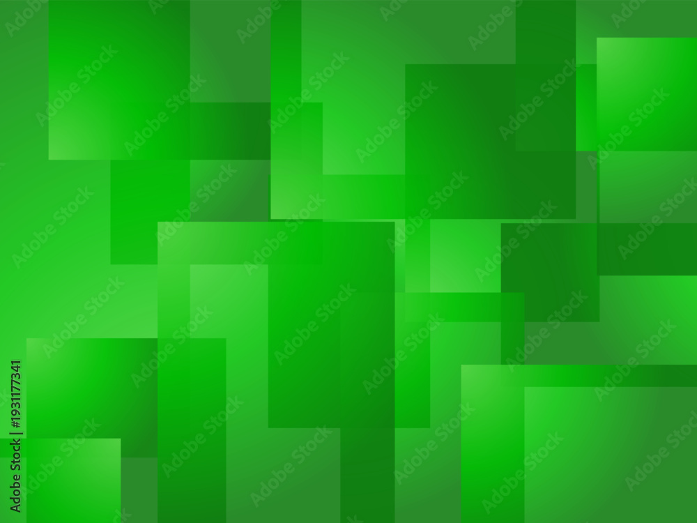 Obraz premium Vibrant green abstract background composed of layered geometric squares and rectangles.