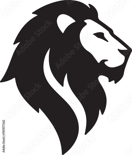 Lion's Head Emblem: A powerful and majestic lion's head, captured in bold monochrome, symbolizing strength and leadership. The lion's gaze conveys confidence and regal grace.
