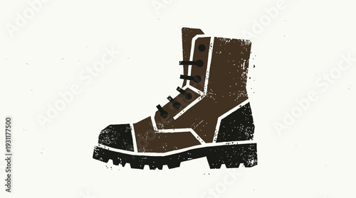 Brown Combat Boot with Black Toe and Laces, Grunge Texture