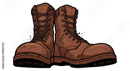 Brown Leather Work Boots, Lace-up, Rugged Style