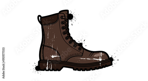 Distressed Brown Work Boot with Paint Splatters