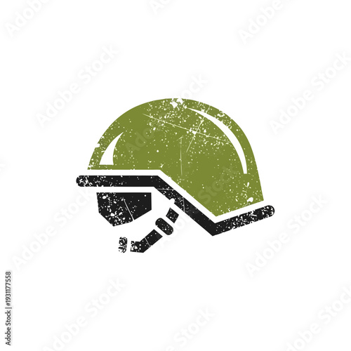 Distressed green military helmet icon