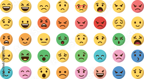 Multicolor emoji faces showing emotions and reactions