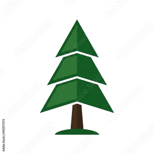 Minimalist flat vector illustration of a green pine tree isolated on white background