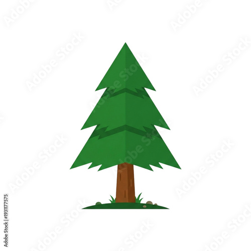 Minimalist flat vector illustration of a green pine tree isolated on white background