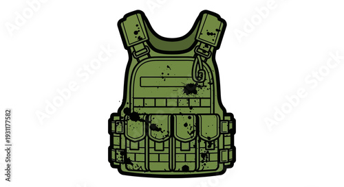 Green tactical vest with pockets and grunge texture