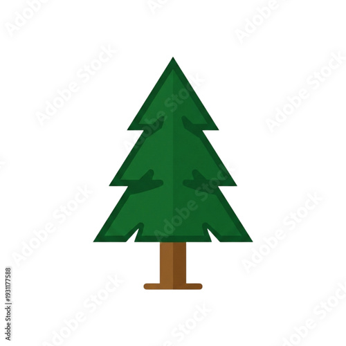Minimalist flat vector illustration of a green pine tree isolated on white background