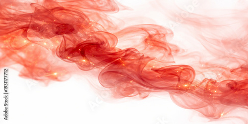 Abstract red and pink smoke swirls like sweet candy or a fresh flower in a macro art closeup isolated on a white background