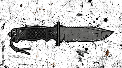 Tactical Combat Knife on Grunge Background