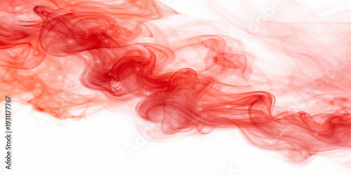 Abstract pink and red smoke swirls create a colorful flowing wave pattern with smooth silk textures and motion curves isolated on a white background