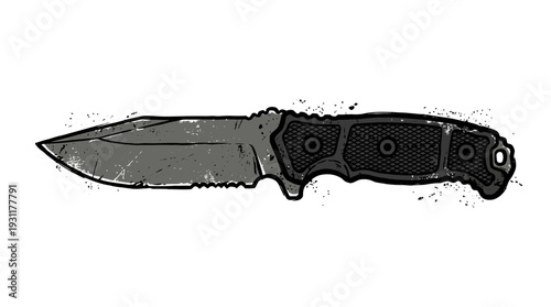 Tactical folding knife with textured handle, isolated on white background