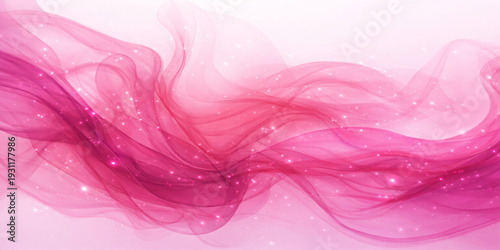 Abstract pink smoke waves flow in a smooth fractal design over a white background, creating a soft motion texture with light purple and blue silk lines in this artistic wallpaper illustration