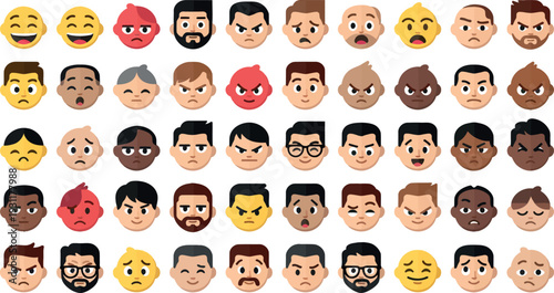 Set of diverse men and women avatar icons expressing emotions