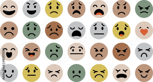 Assorted emoji symbols expressing different moods