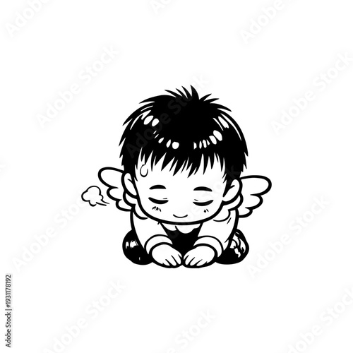 Cute Angel Kid Kneeling and Praying