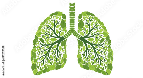 Green Lungs Illustration with Leafy Branches, Symbolizing Healthy Breathing and Nature