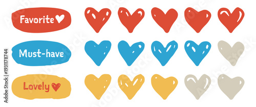 お気に入りを示す手描きハートアイコン素材