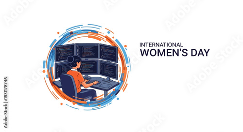 Illustration of a woman celebrating International Women's Day with a vibrant design and global empowerment theme.