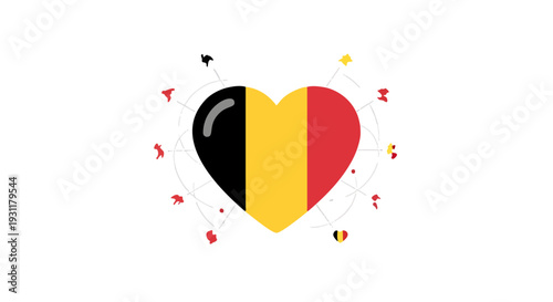 Belgium Heart Icon Love Symbol Vector Illustration with Small Country Silhouettes Around It Celebrating National Pride and Unity