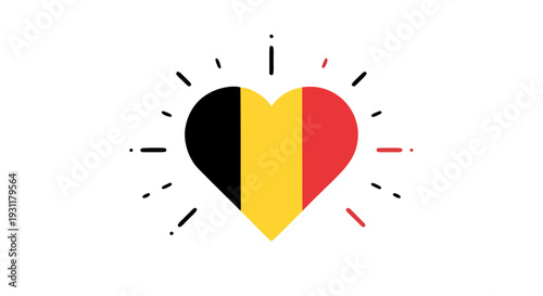 Stylized Heart Graphic with Belgian Flag Colors Surrounded by Dynamic Circular Lines Creating Movement and Energy