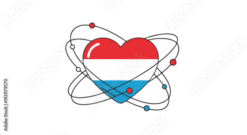 Modern Stylized Heart with Dutch Flag Colors in Atomic Structure Chemistry Science Graphic Netherlands Representation