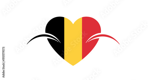 Stylized Three-Panel Heart in Belgian Flag Colors with Curved Wing Design, Bold and Minimalist Symbolic Graphic