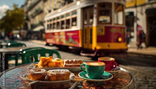 Coffee and Pastries on Outdoor Table.