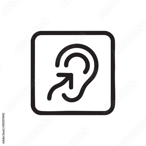 Accessibility hearing symbol vector icon for assistive listening and disability support signage