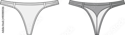 Women thong underwear front and back view, minimal lingerie apparel mockup template, sexy intimate clothing design flat vector illustration